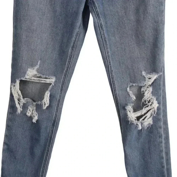 American Eagle Mom Jeans High Waisted  Distressed Ripped Blue Size 00 - Picture 3 of 13